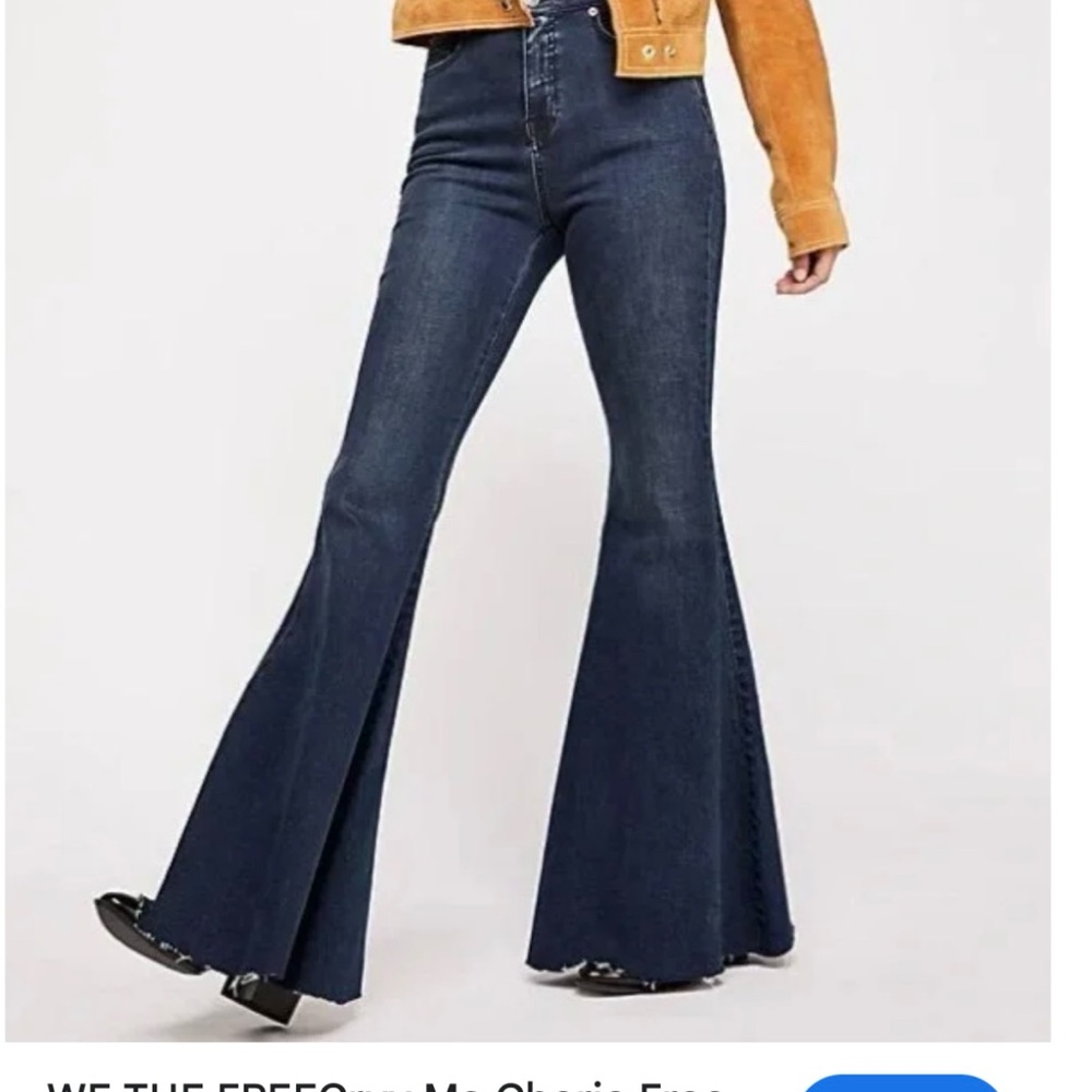 We The Free People Ma Cherie Flare Jeans - Dark Blue Lace Up Back